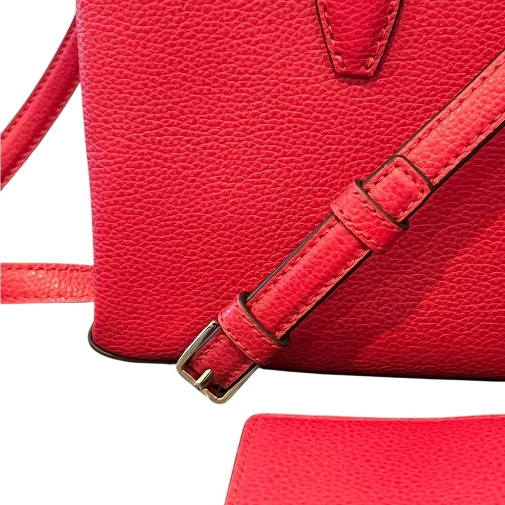 Kate Spade Eva Small Satchel Crossbody Bag‎ + Wallet Red Pebbled Leather Gold